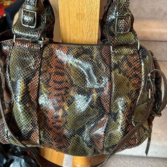 Botkier Green and Brown Satchel with Exotic Snakeskin Pattern - Picture 11 of 16